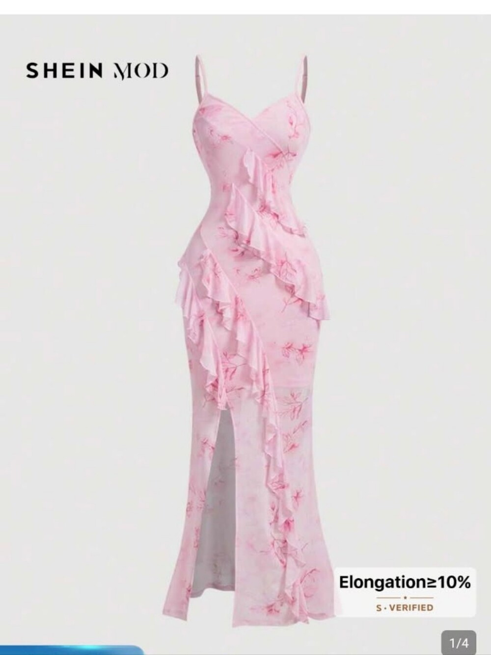 SHEIN Pink Floral Ruffle Spaghetti-Strap Maxi Dress